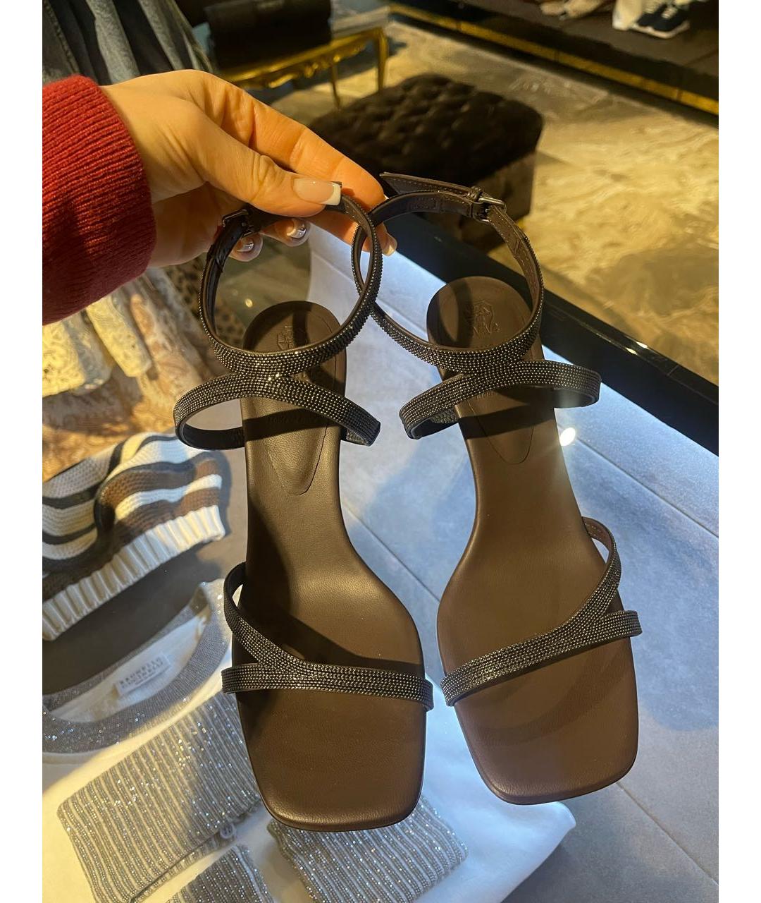 BRUNELLO CUCINELLI Коричневые кожаные босоножки, фото 7