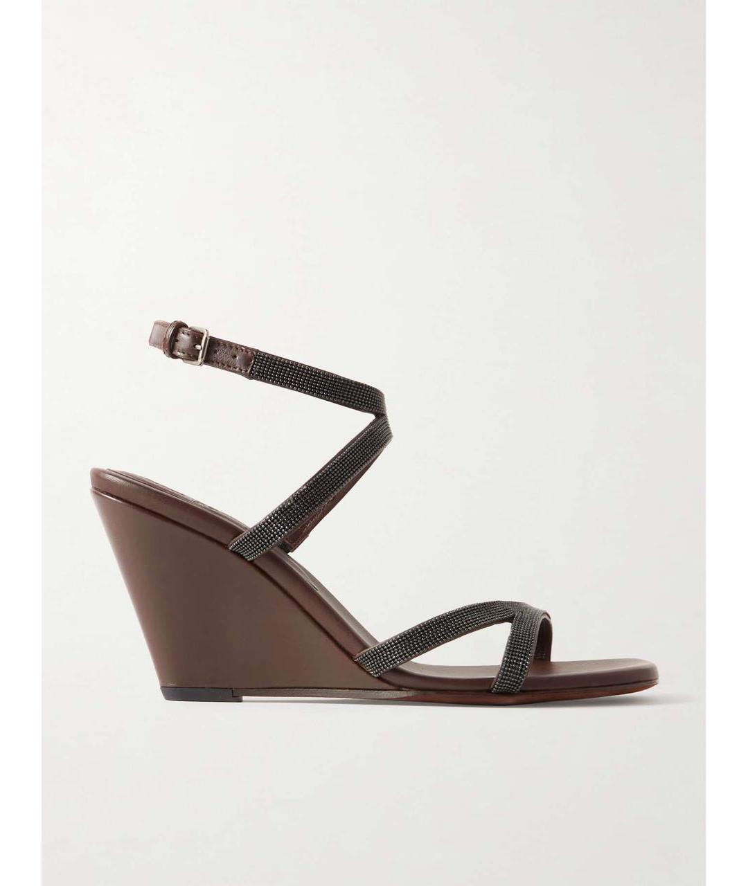 BRUNELLO CUCINELLI Коричневые кожаные босоножки, фото 9