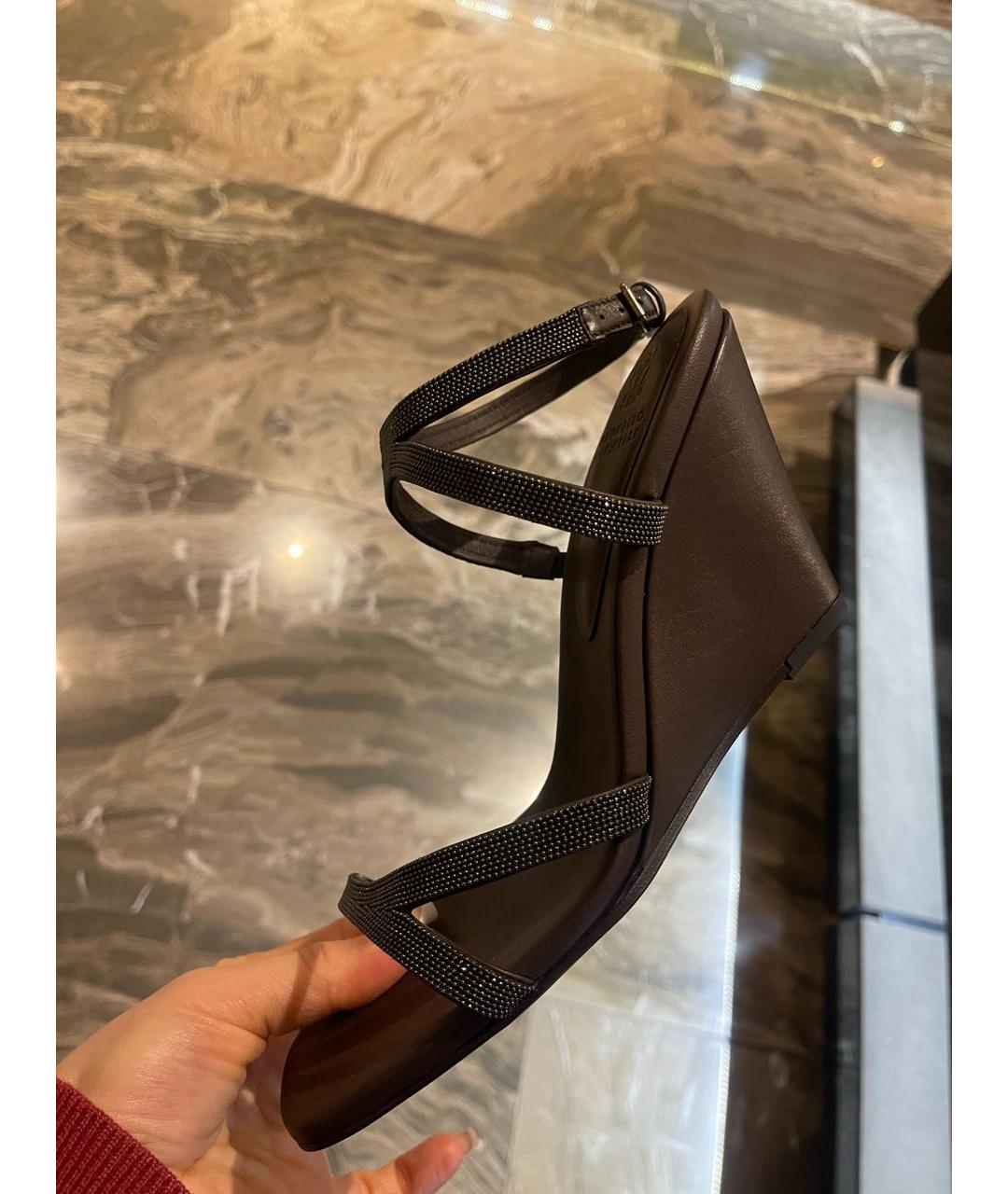 BRUNELLO CUCINELLI Коричневые кожаные босоножки, фото 6