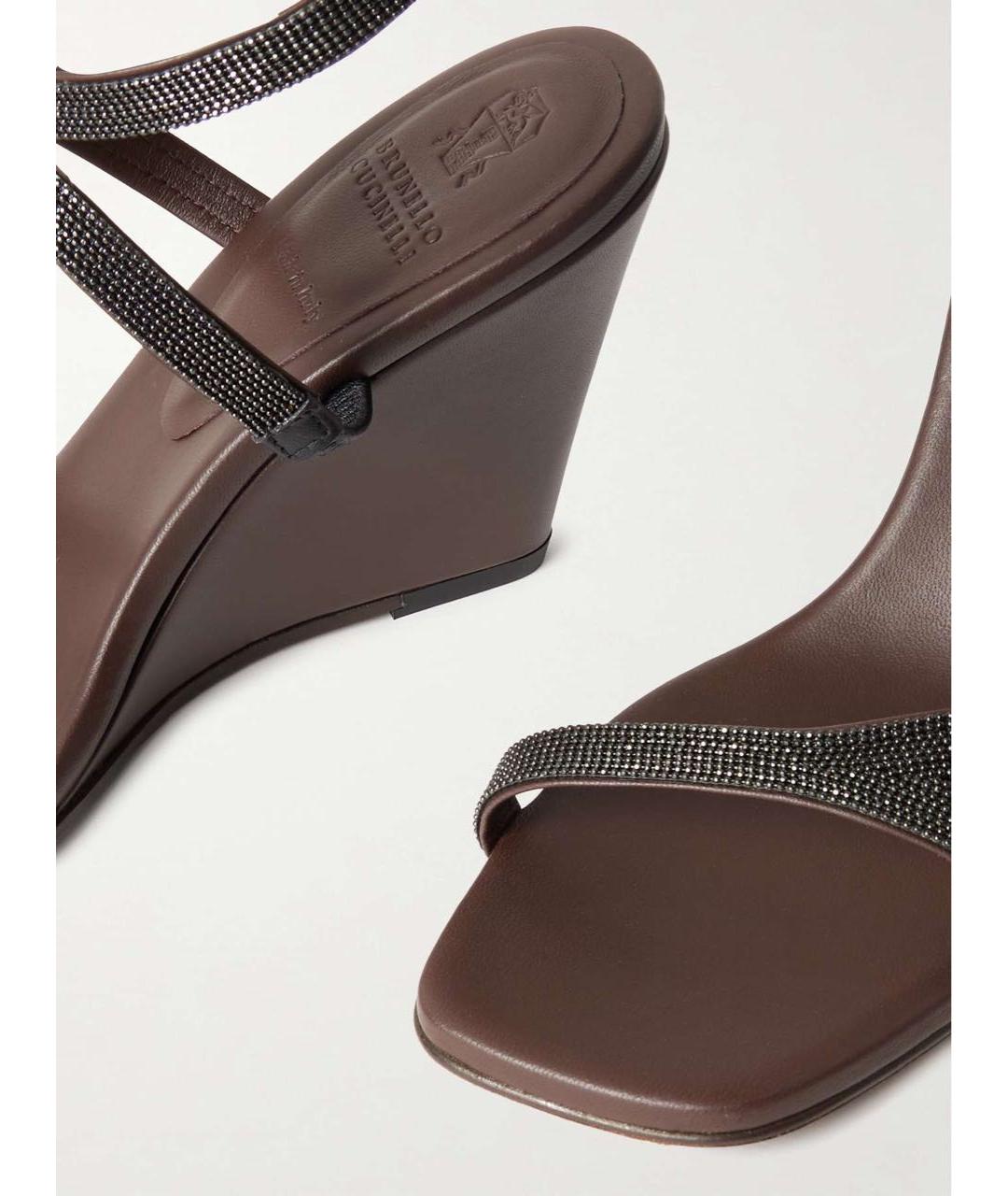 BRUNELLO CUCINELLI Коричневые кожаные босоножки, фото 4