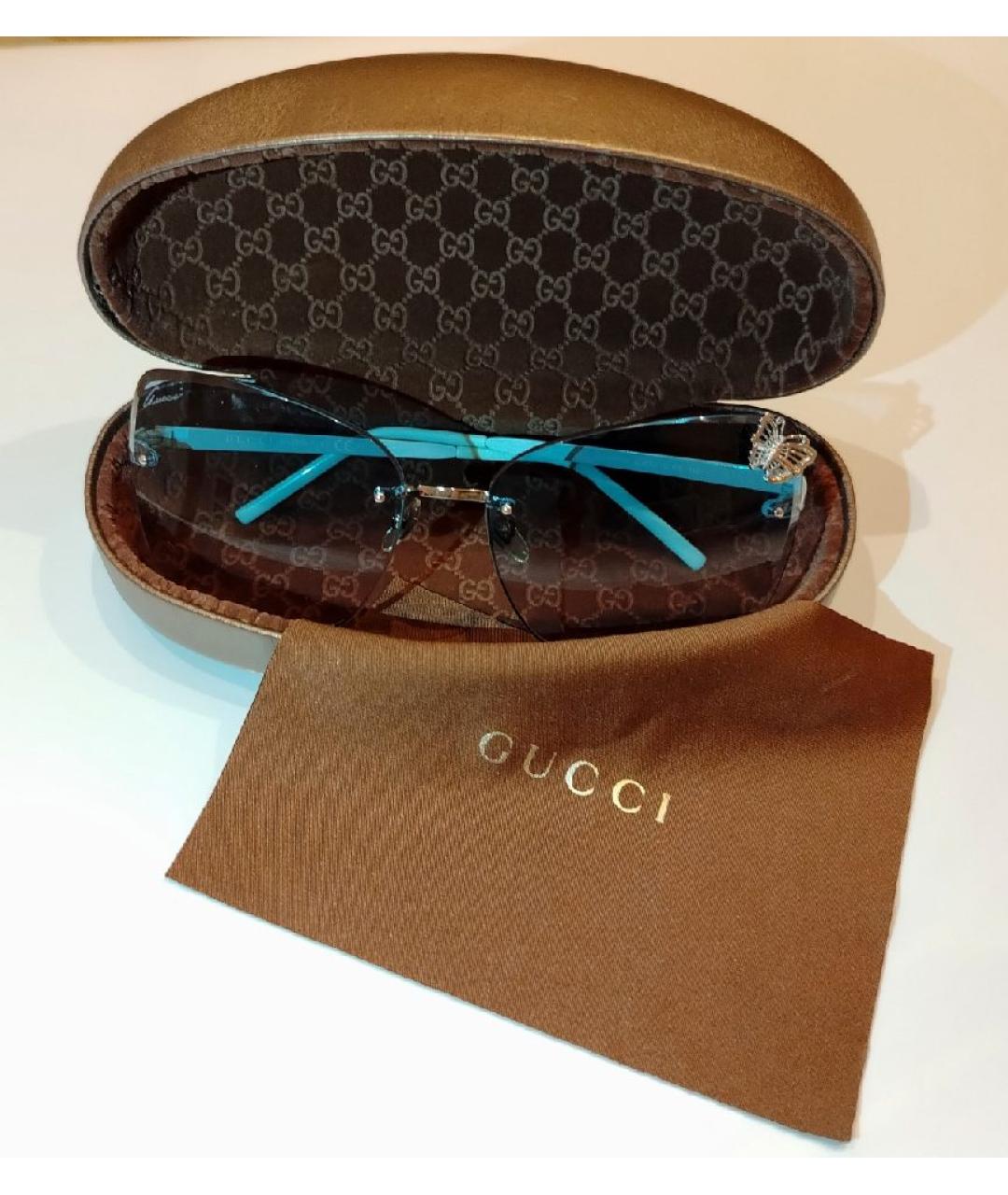 GUCCI Голубые металлические солнцезащитные очки, фото 5