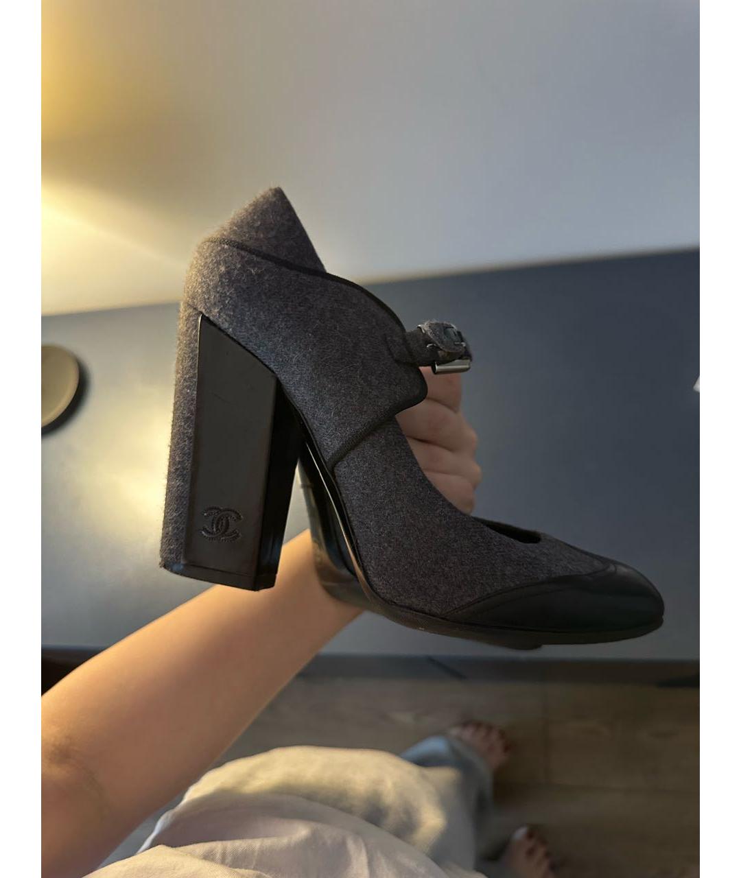 CHANEL Антрацитовые текстильные туфли, фото 8