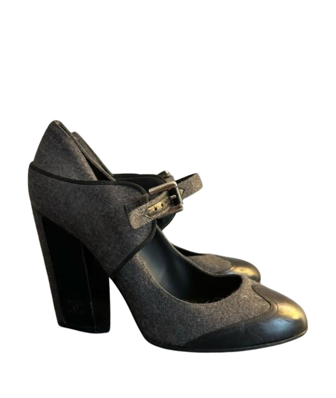 CHANEL Антрацитовые текстильные туфли, фото 1