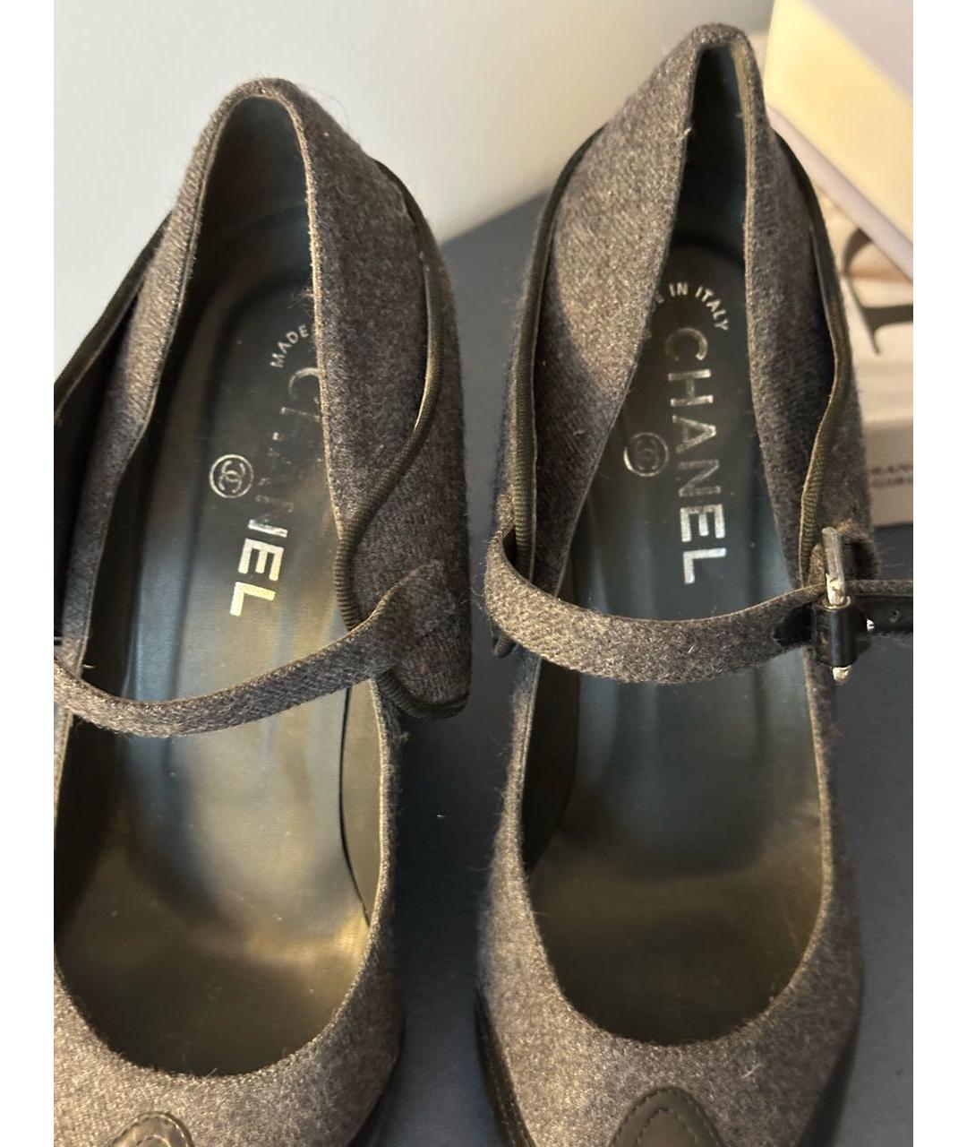 CHANEL Антрацитовые текстильные туфли, фото 3