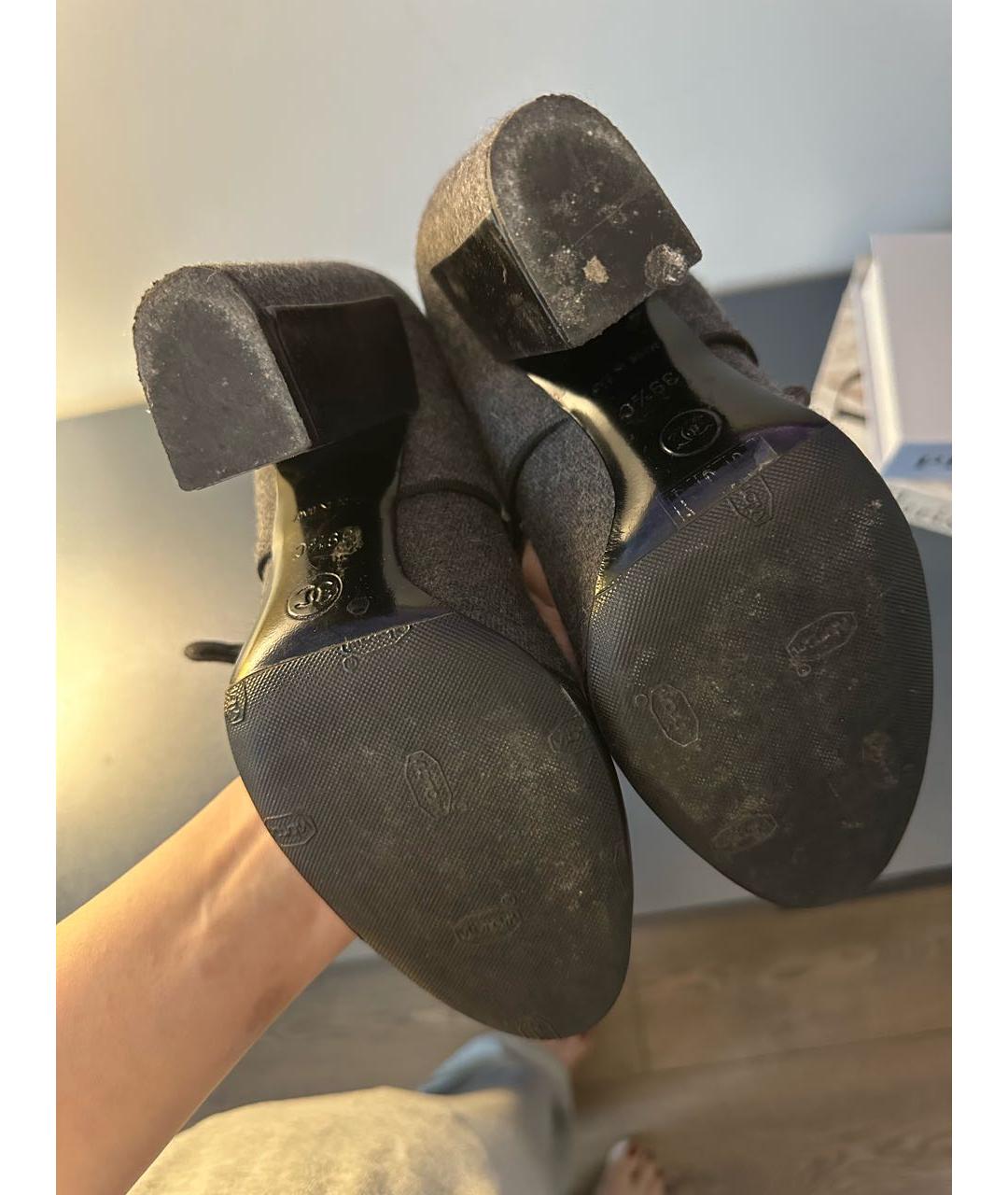 CHANEL Антрацитовые текстильные туфли, фото 5