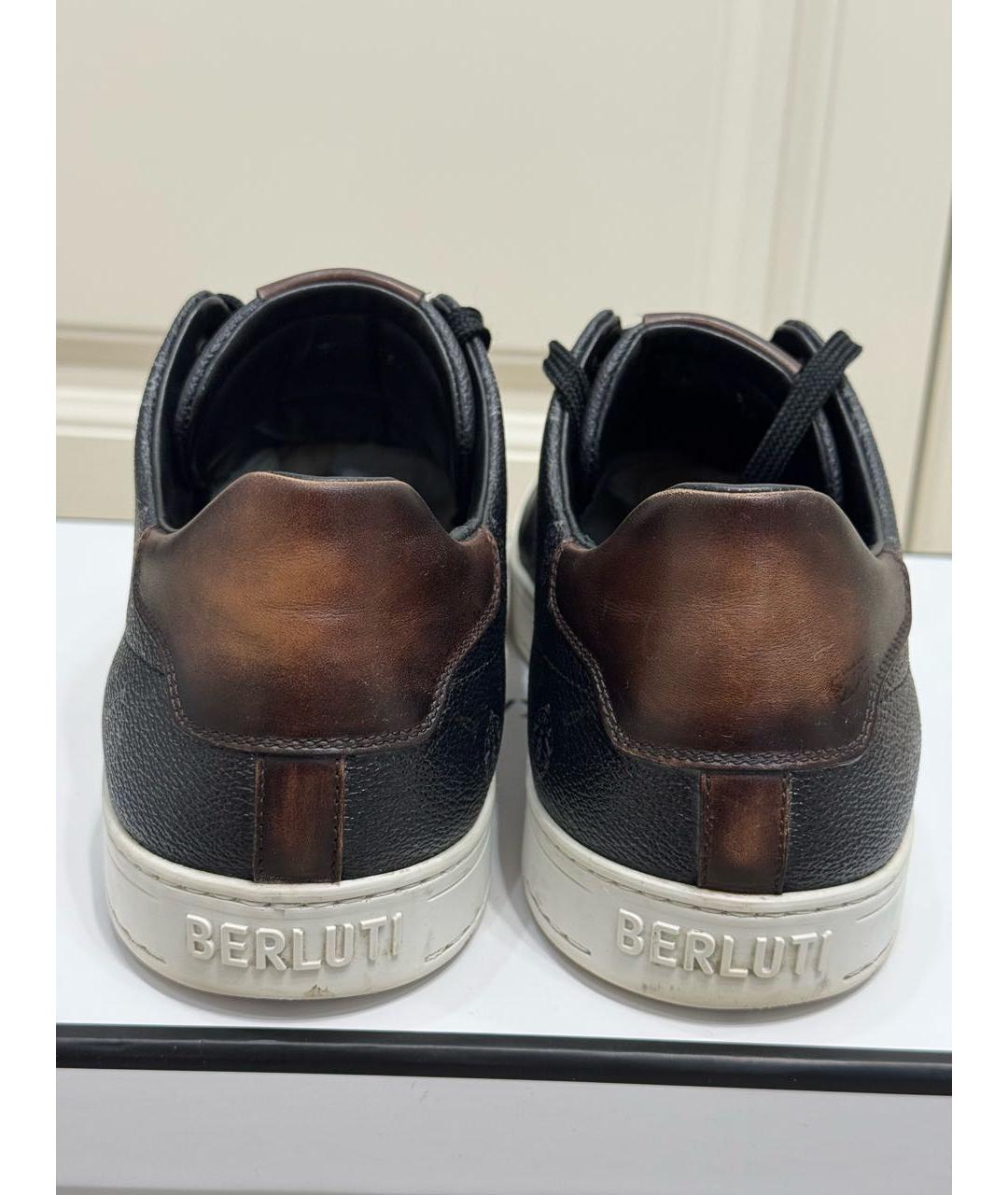 BERLUTI Черные кожаные низкие кроссовки / кеды, фото 4
