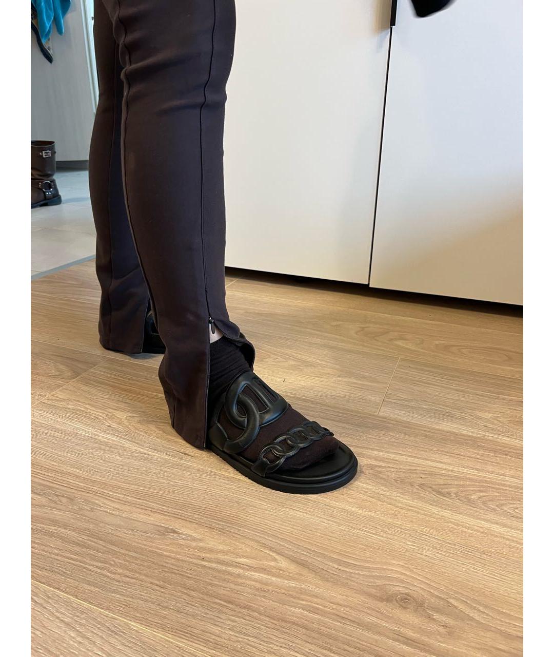 HERMES Черные кожаные шлепанцы, фото 5