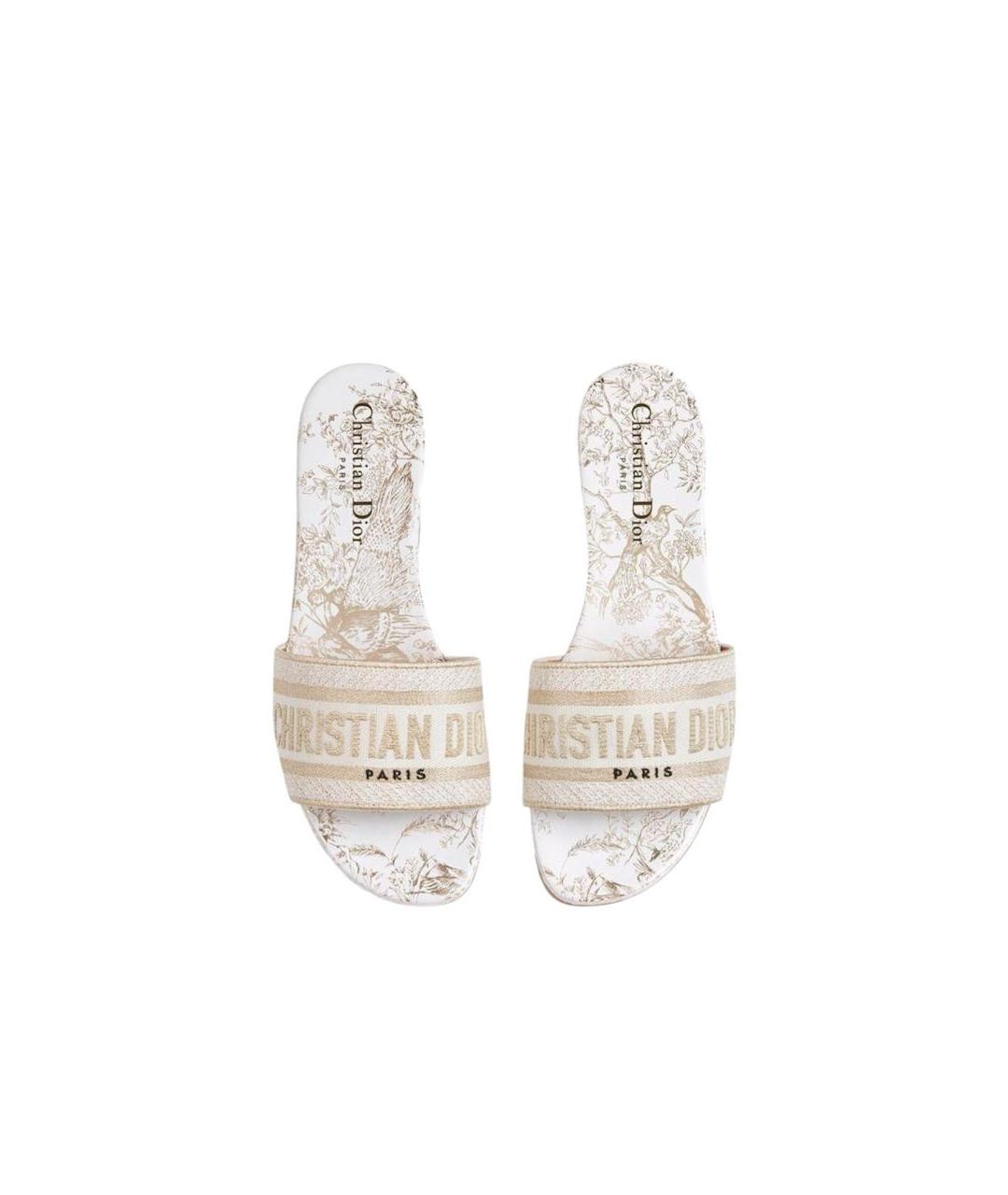 CHRISTIAN DIOR Бежевые текстильные шлепанцы, фото 3