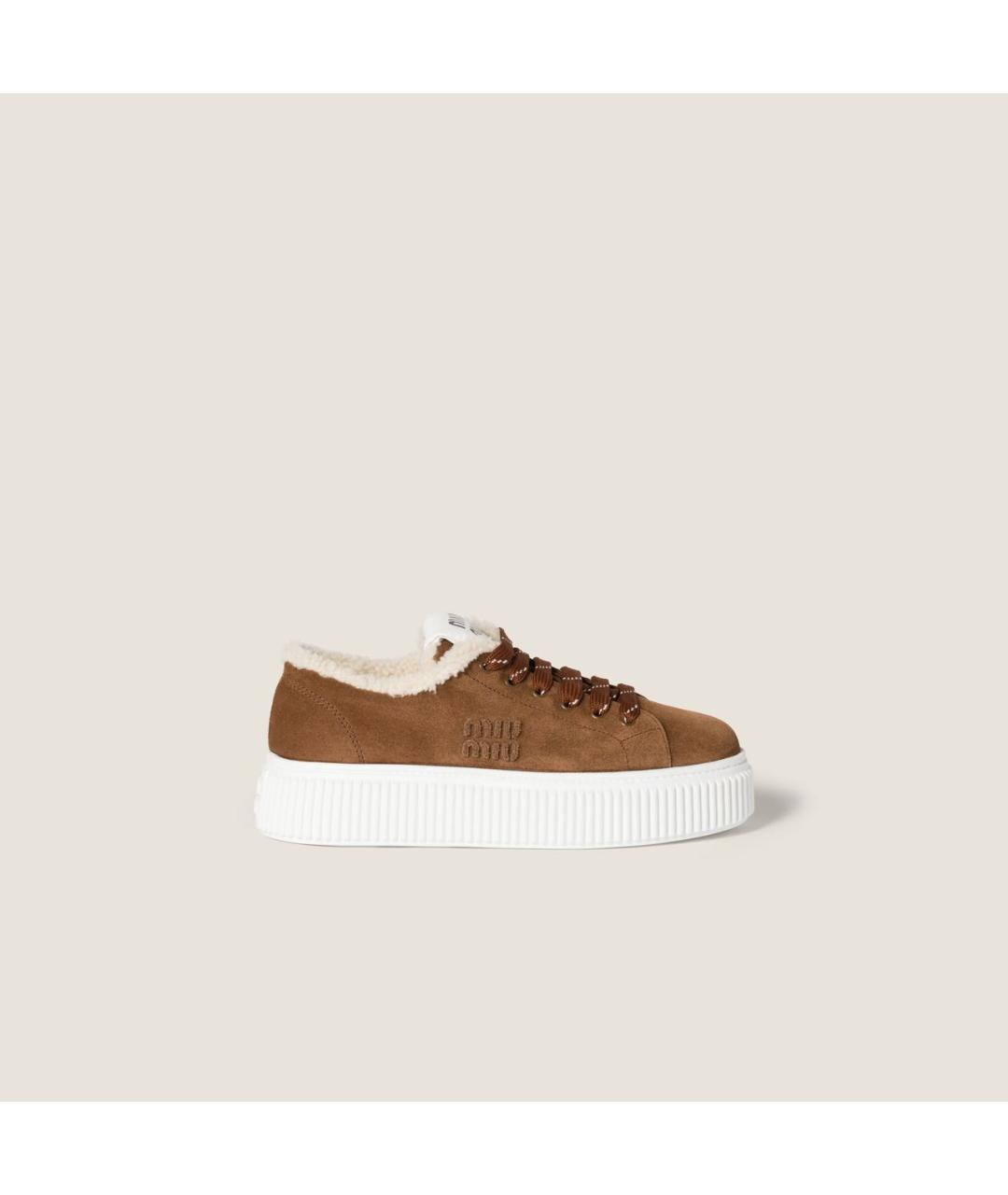 MIU MIU Коричневые кожаные кроссовки, фото 4