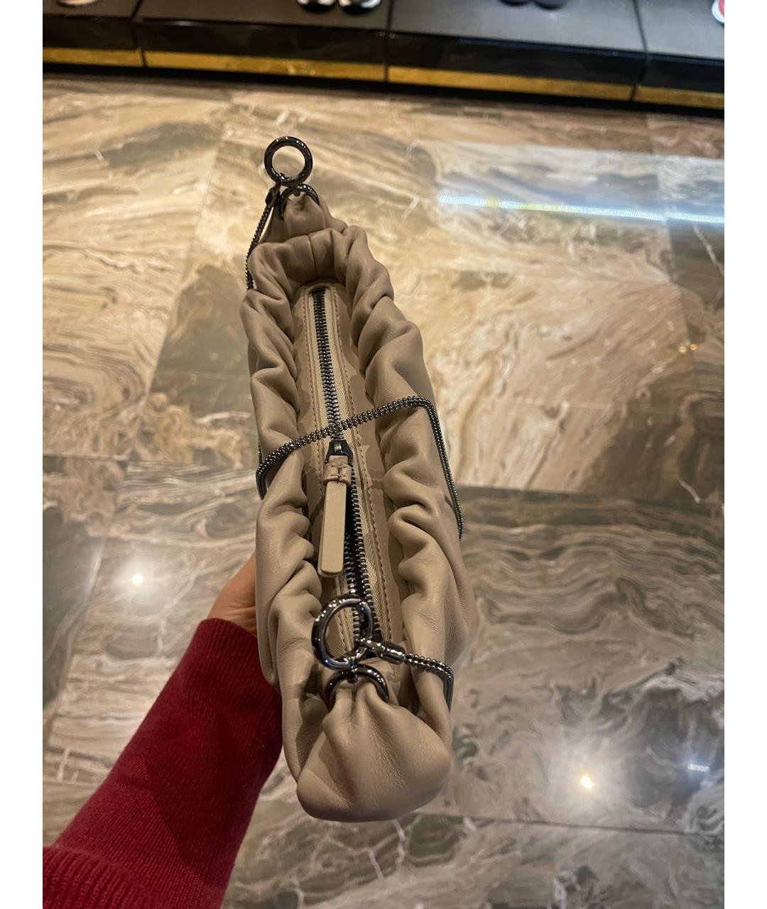 BRUNELLO CUCINELLI Бежевая кожаная сумка через плечо, фото 6