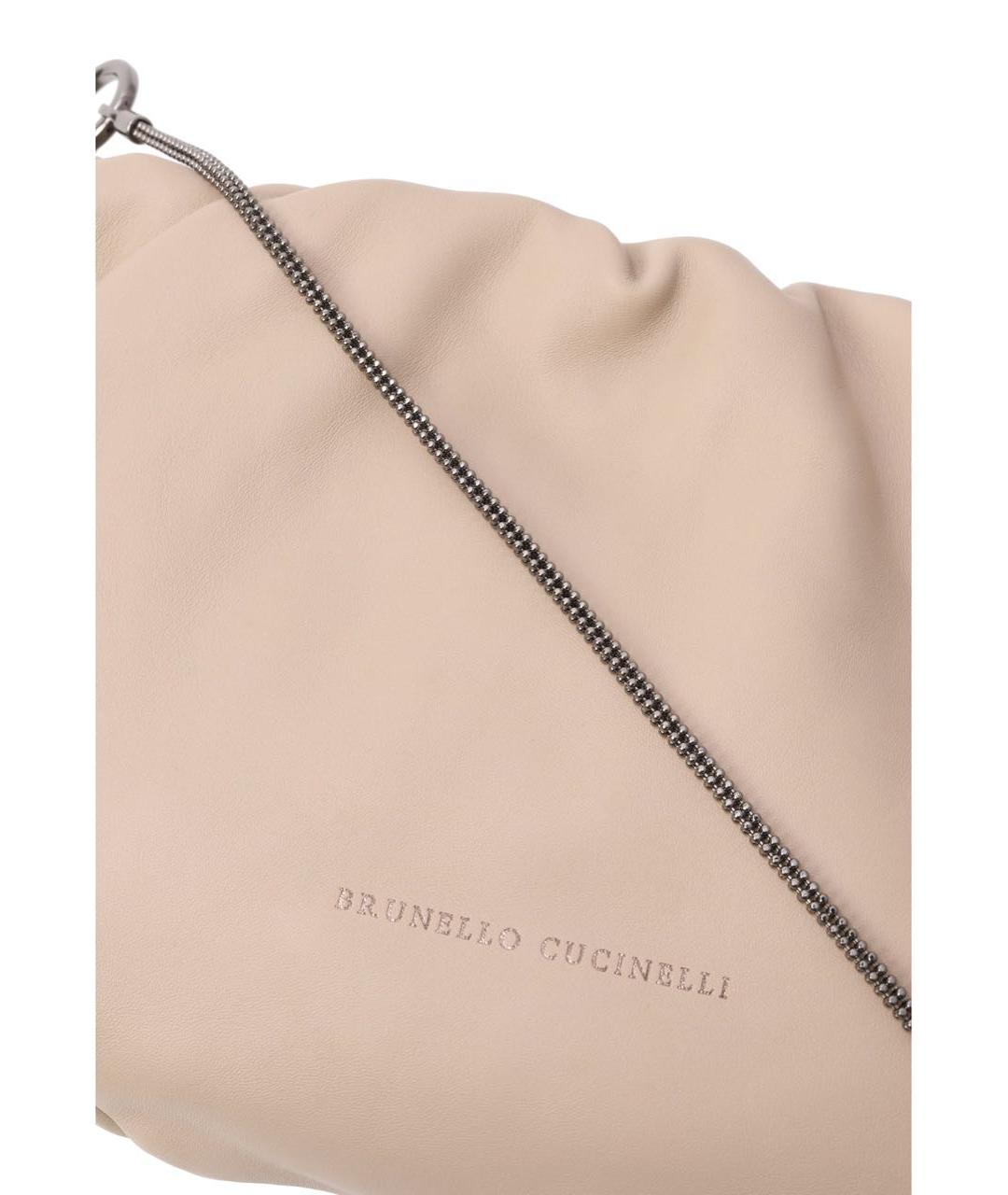 BRUNELLO CUCINELLI Бежевая кожаная сумка через плечо, фото 3