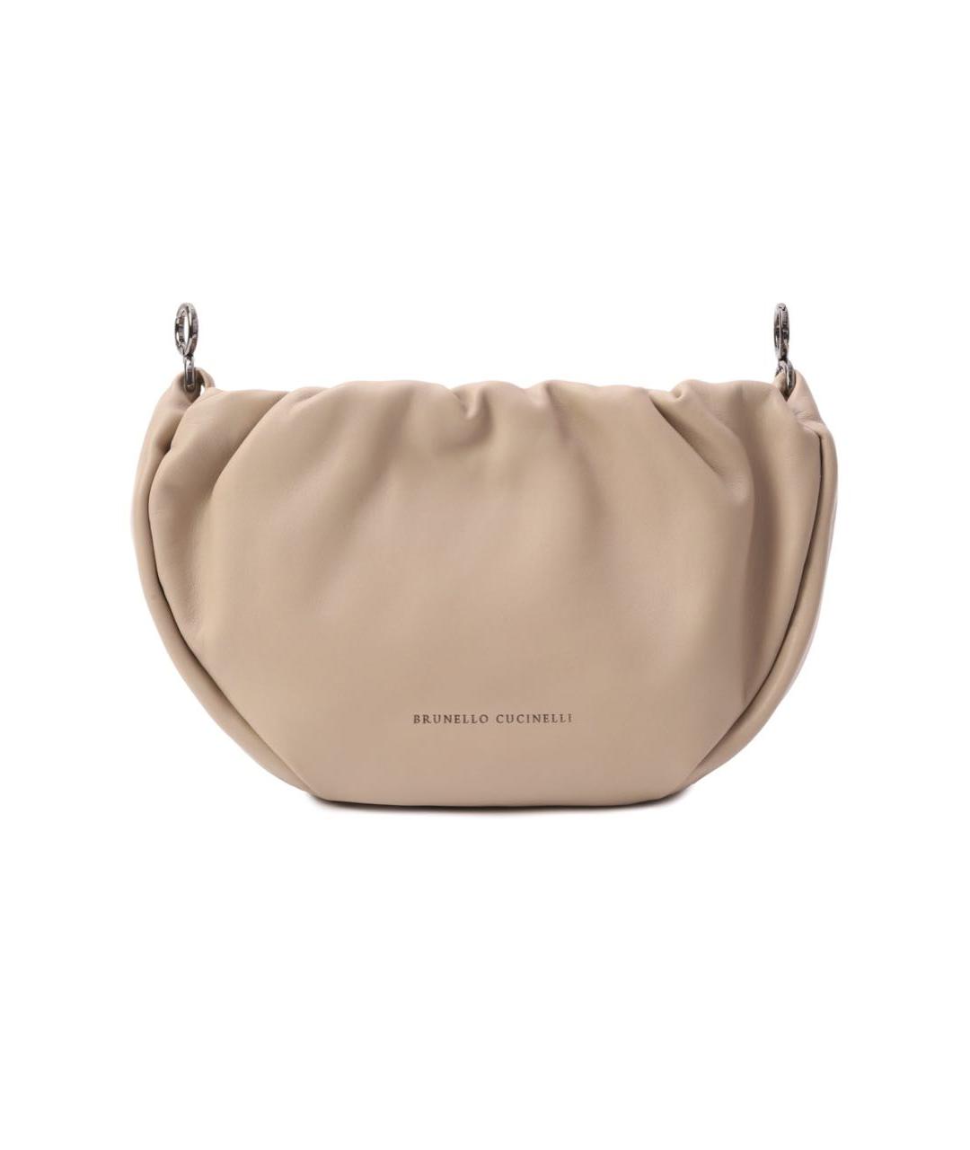 BRUNELLO CUCINELLI Бежевая кожаная сумка через плечо, фото 9