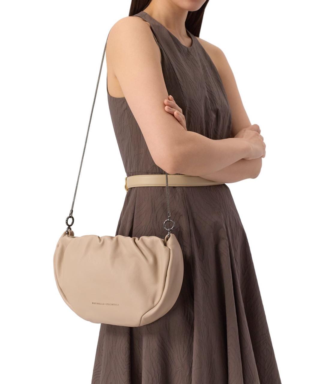 BRUNELLO CUCINELLI Бежевая кожаная сумка через плечо, фото 2