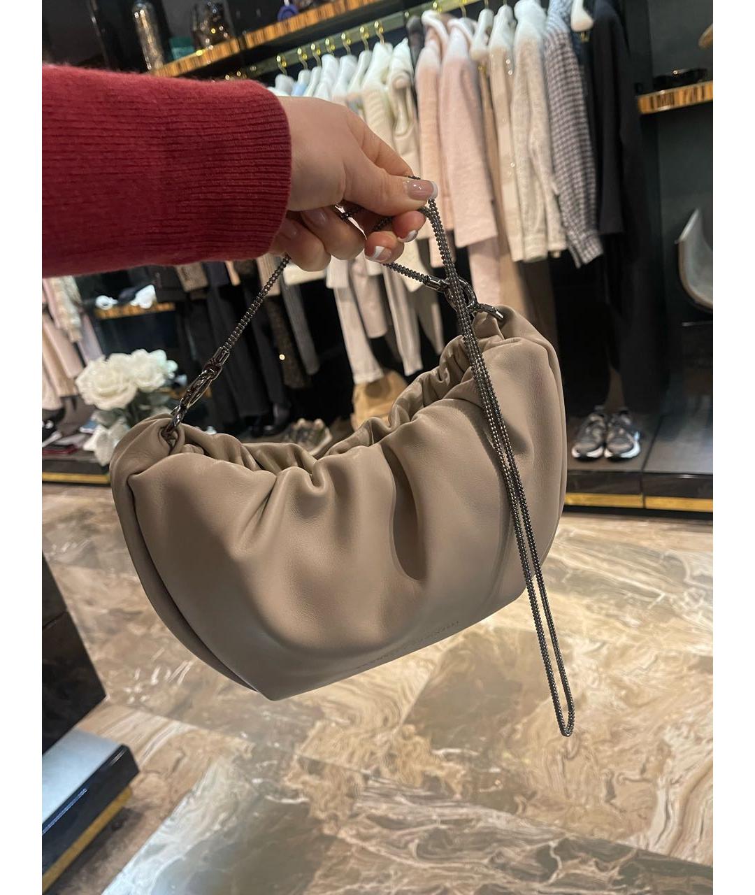 BRUNELLO CUCINELLI Бежевая кожаная сумка через плечо, фото 7