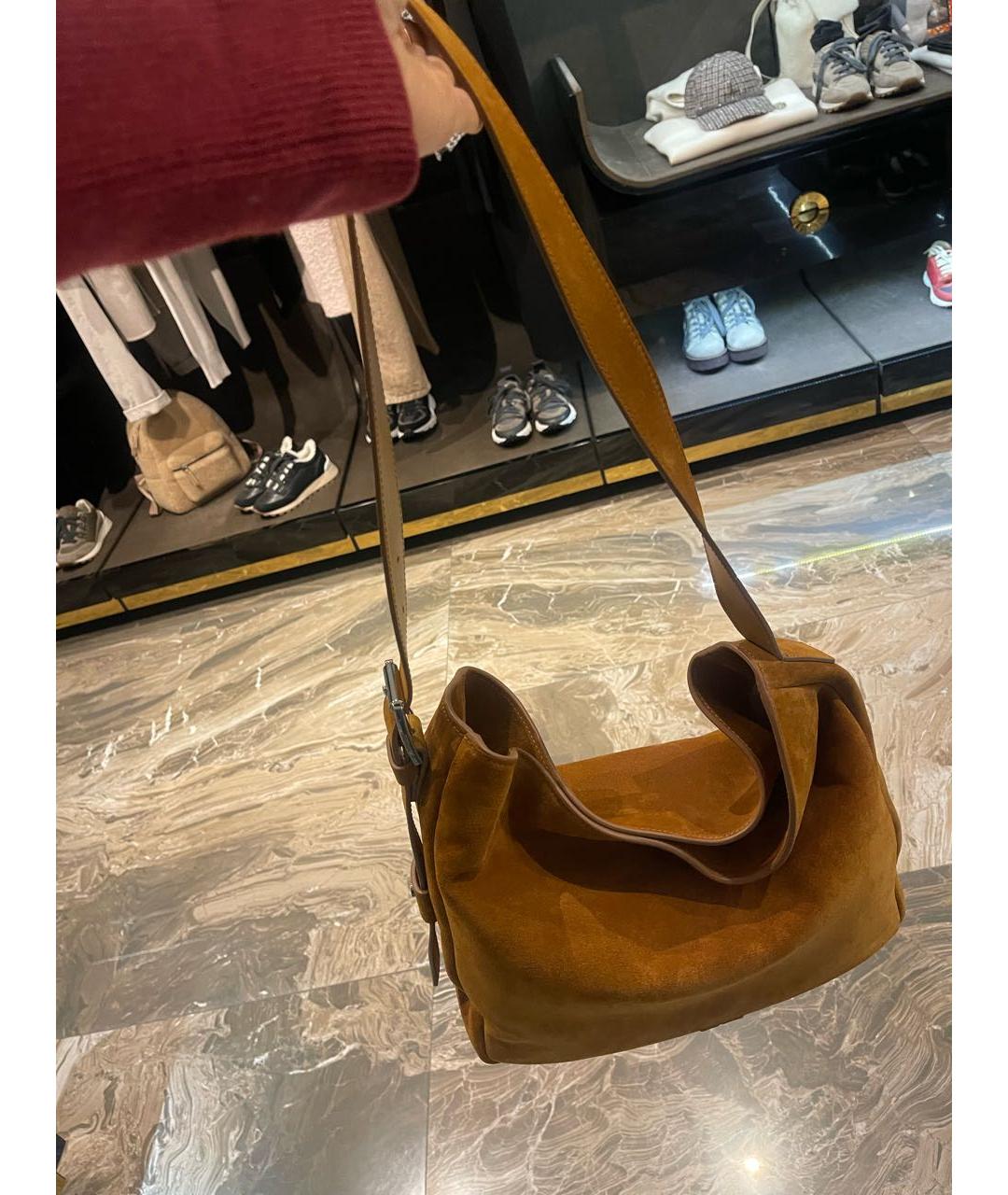 KITON Горчичная замшевая сумка через плечо, фото 3