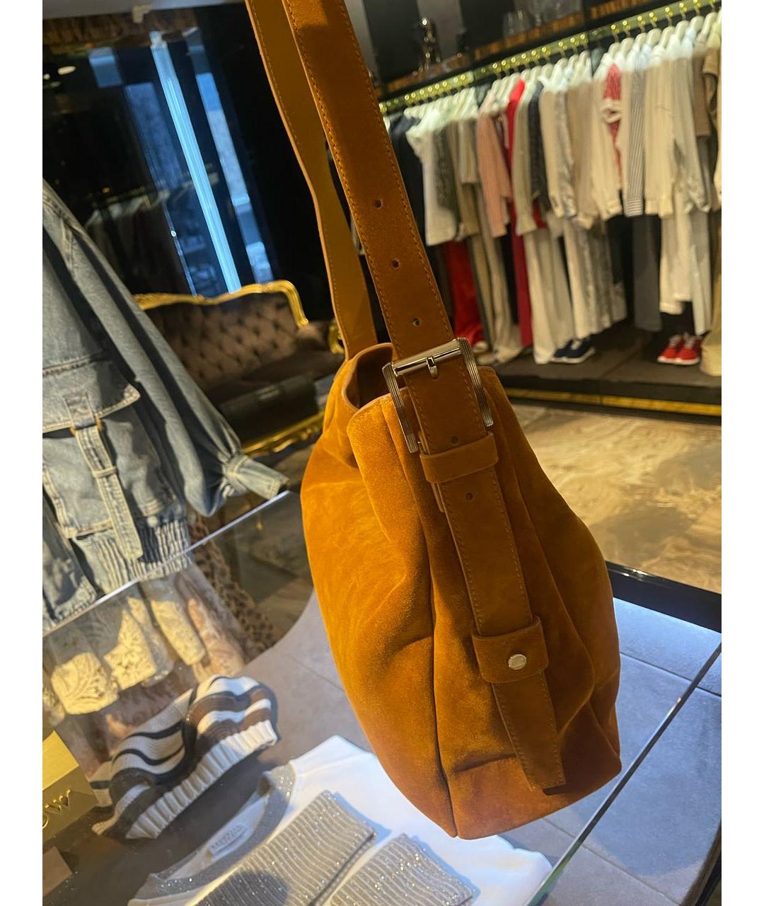 KITON Горчичная замшевая сумка через плечо, фото 5