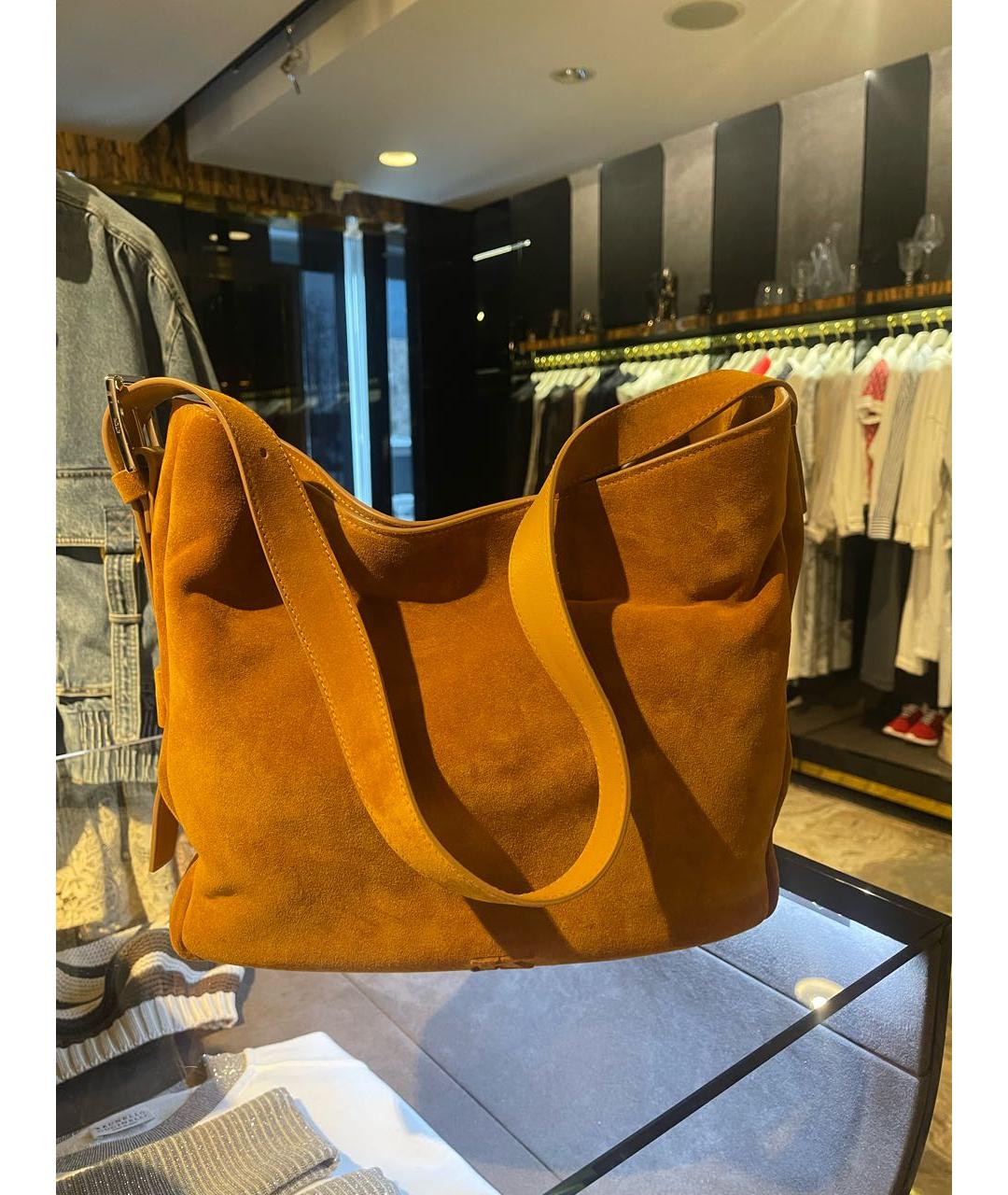 KITON Горчичная замшевая сумка через плечо, фото 9