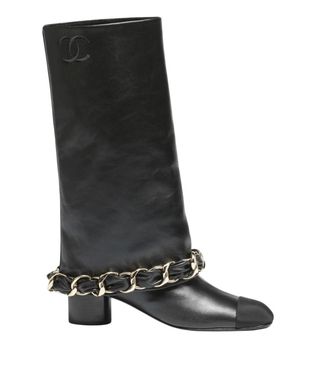 CHANEL Черные кожаные сапоги, фото 1