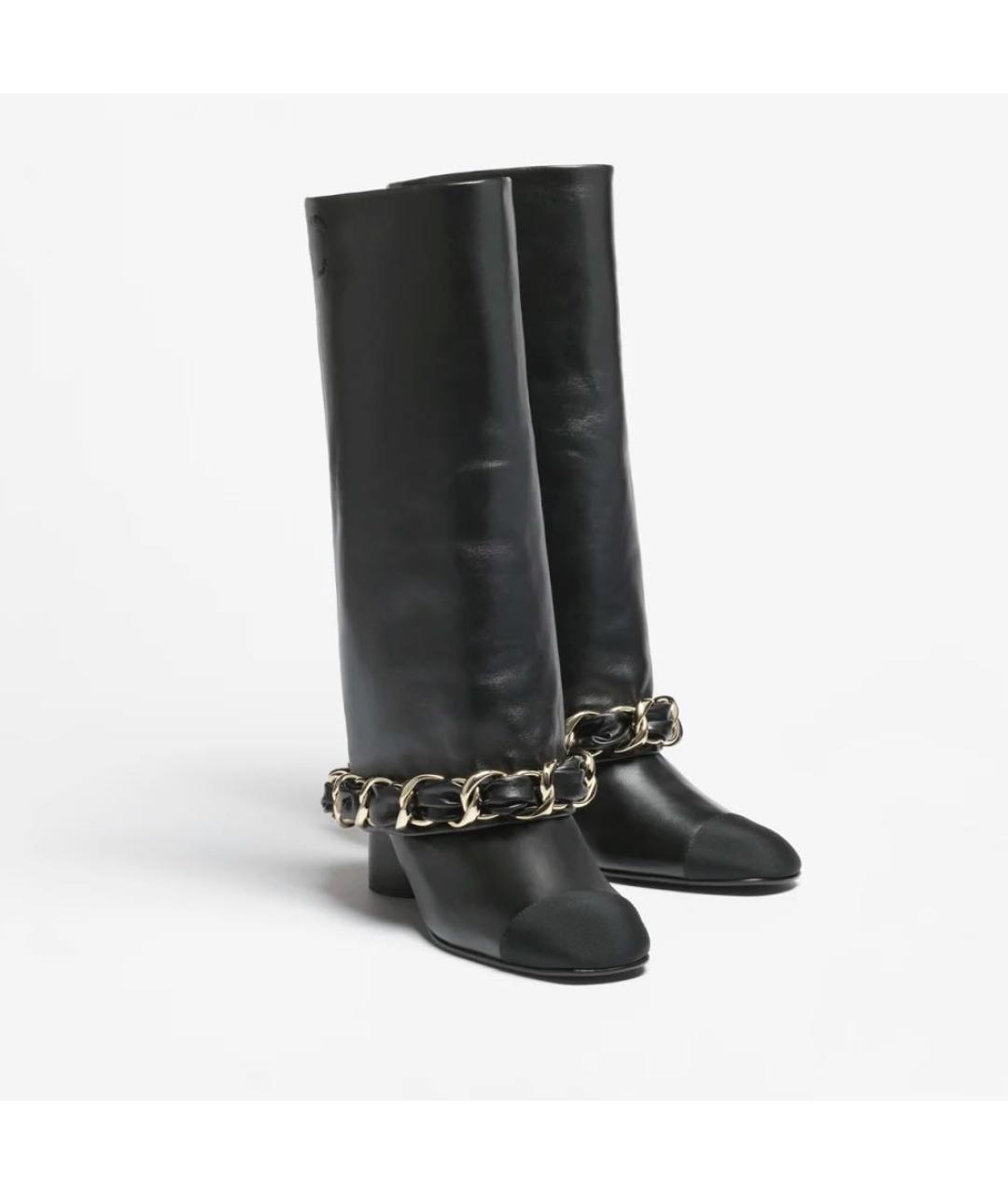 CHANEL Черные кожаные сапоги, фото 2