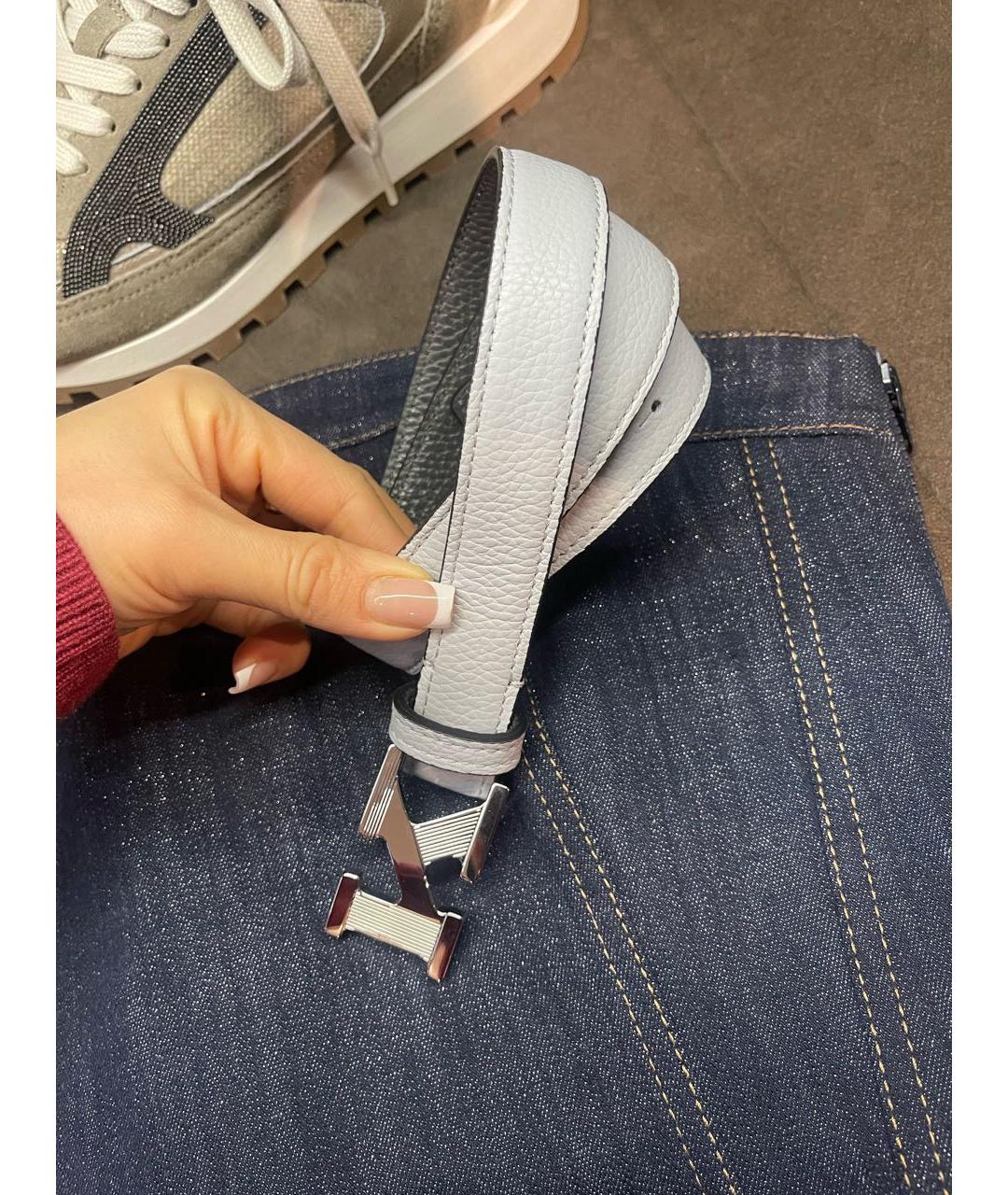 KITON Голубой кожаный ремень, фото 4