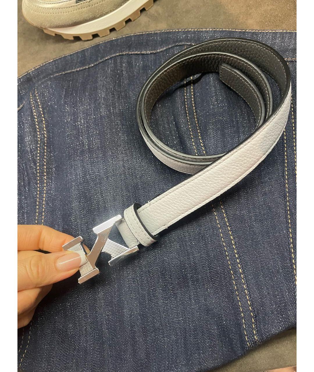 KITON Голубой кожаный ремень, фото 5
