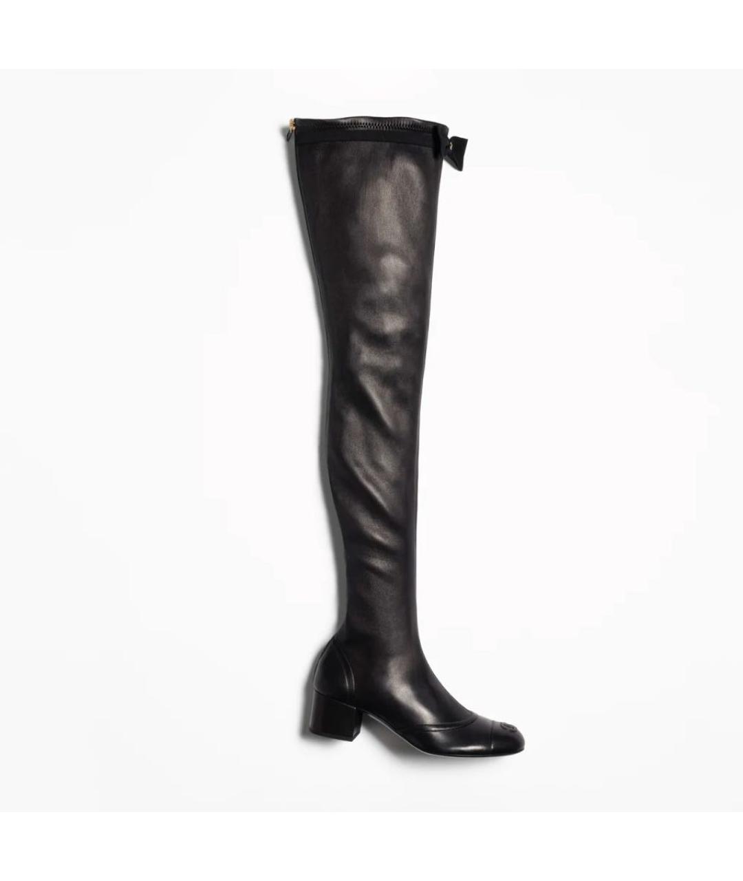 CHANEL Черные кожаные ботфорты, фото 4