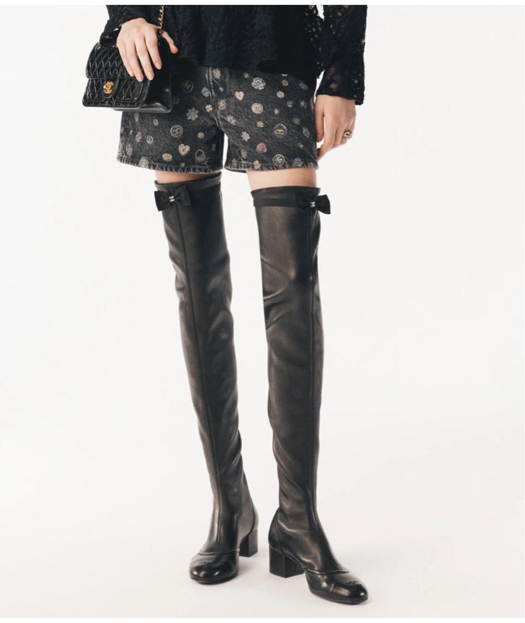 CHANEL Черные кожаные ботфорты, фото 2