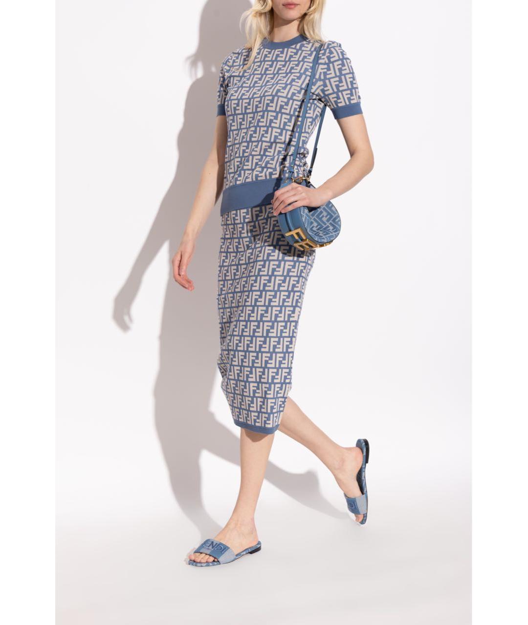 FENDI Синие текстильные шлепанцы, фото 2