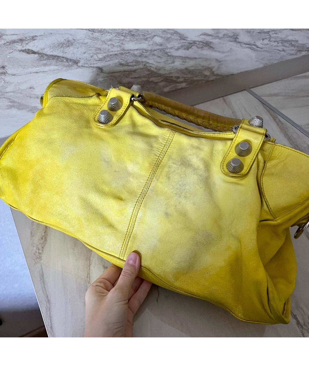 BALENCIAGA Желтая кожаная сумка через плечо, фото 3