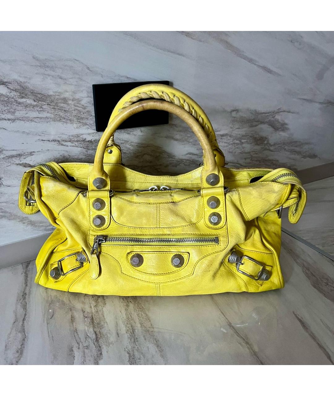 BALENCIAGA Желтая кожаная сумка через плечо, фото 6