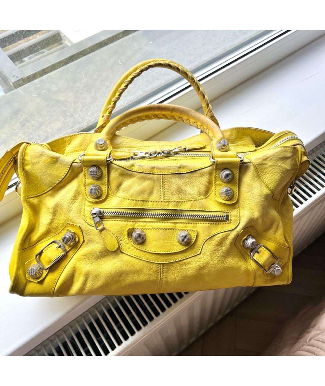 BALENCIAGA Желтая кожаная сумка через плечо, фото 8