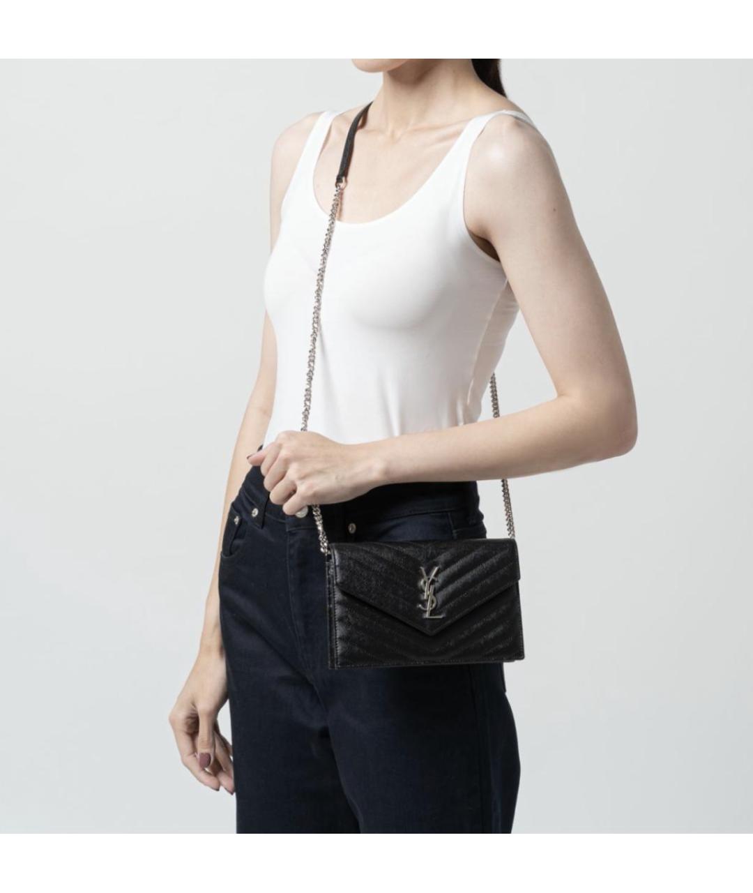 SAINT LAURENT Черная кожаная сумка через плечо, фото 5