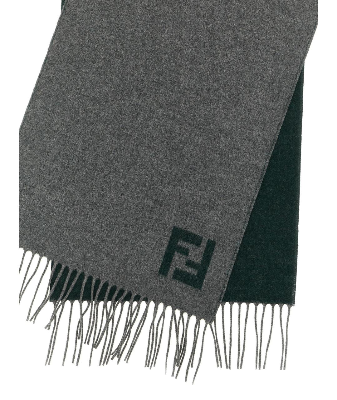 FENDI Серый шерстяной шарф, фото 3