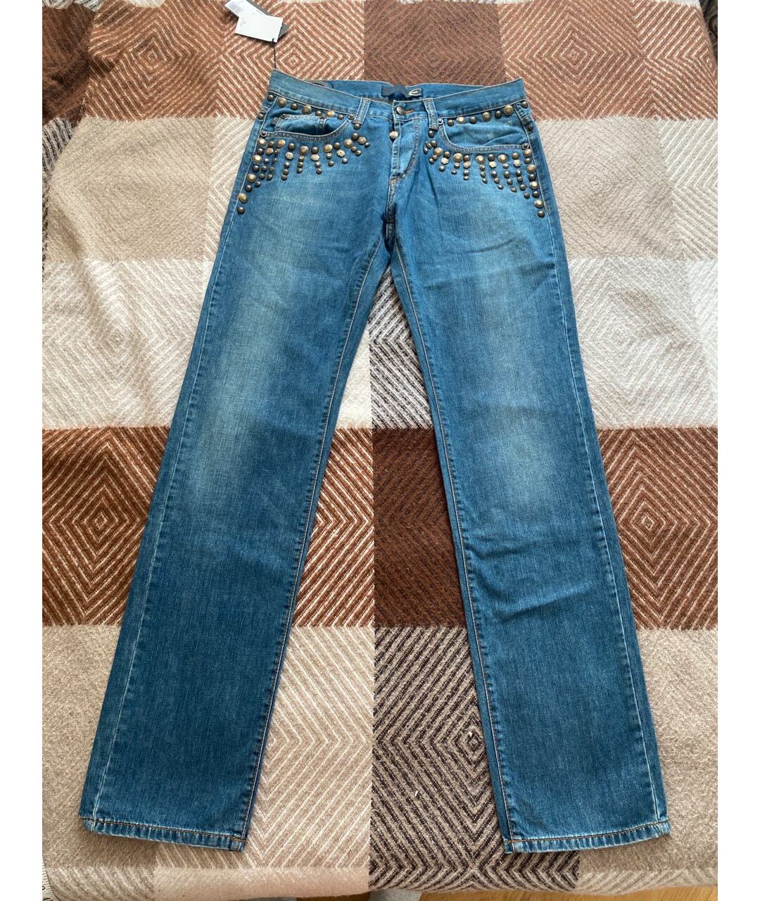 JUST CAVALLI Синие хлопковые прямые джинсы, фото 8