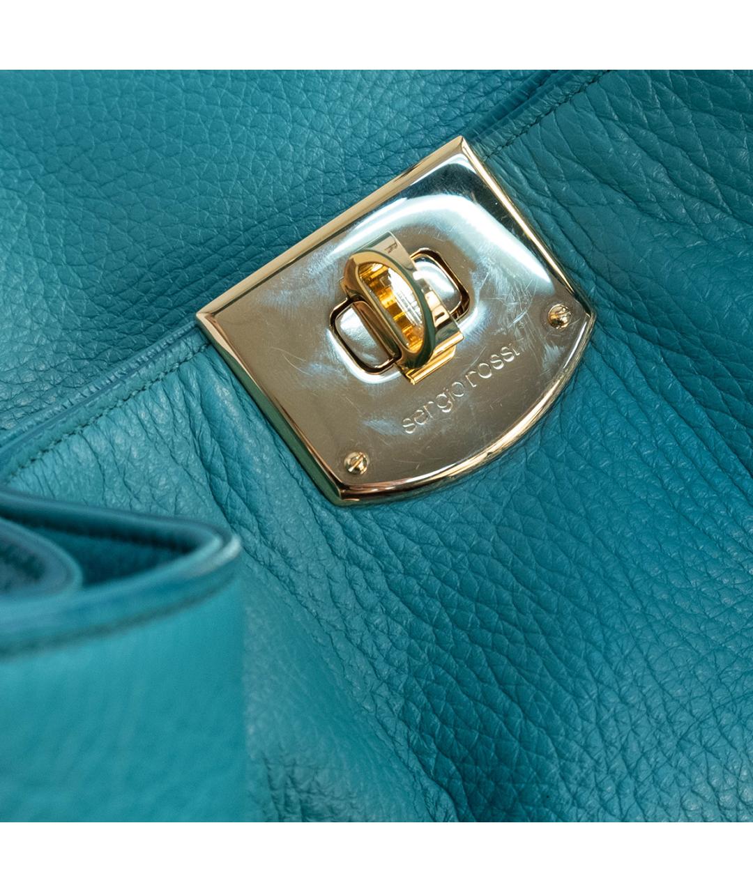 SERGIO ROSSI Бирюзовая кожаная сумка тоут, фото 4