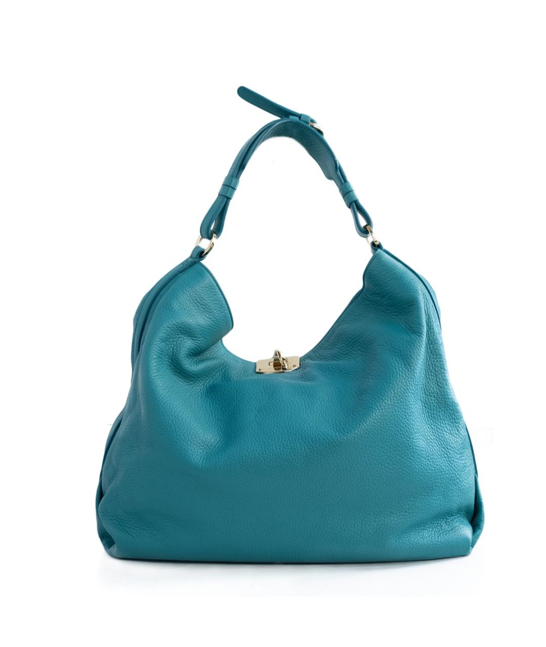 SERGIO ROSSI Бирюзовая кожаная сумка тоут, фото 6