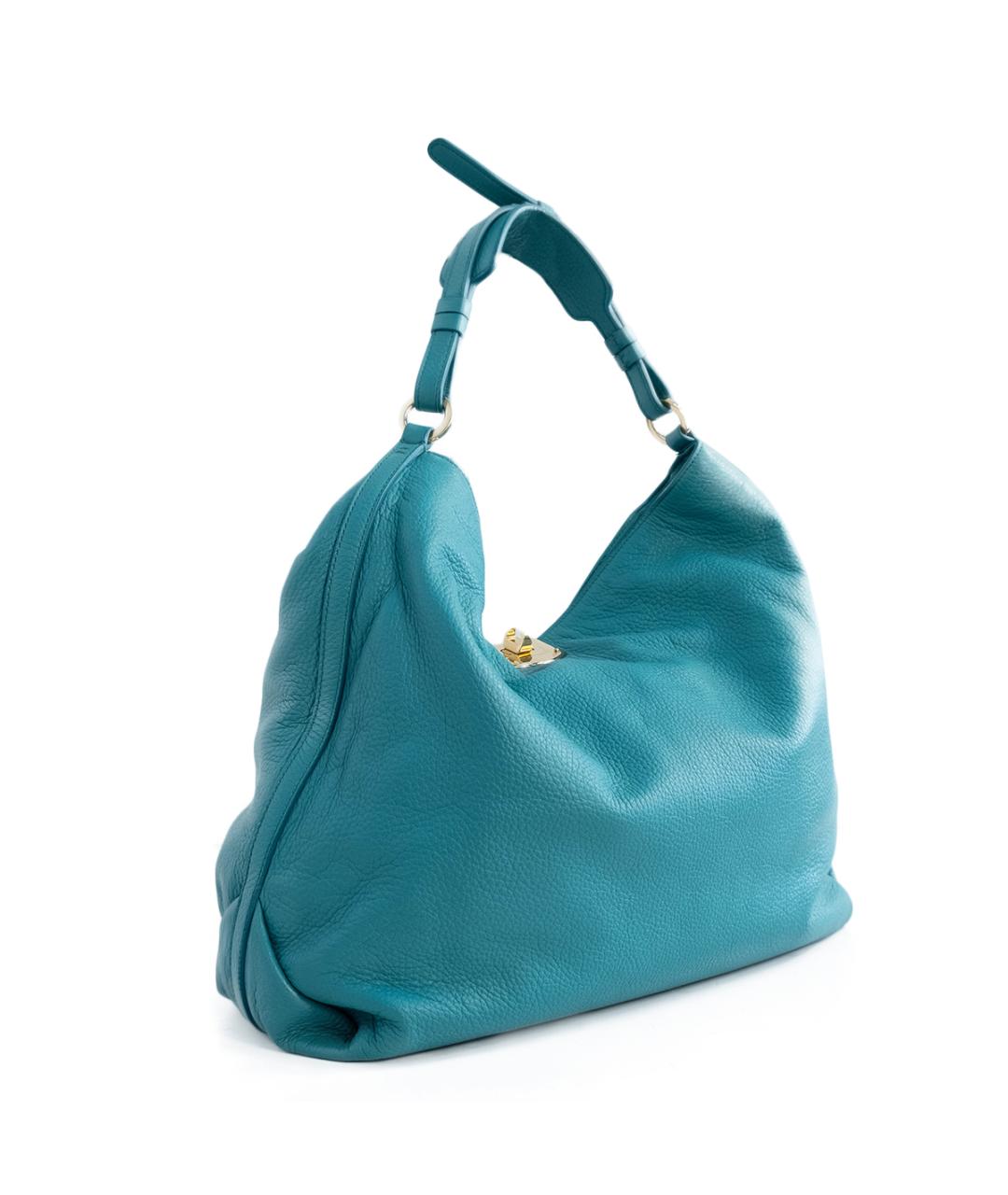 SERGIO ROSSI Бирюзовая кожаная сумка тоут, фото 2