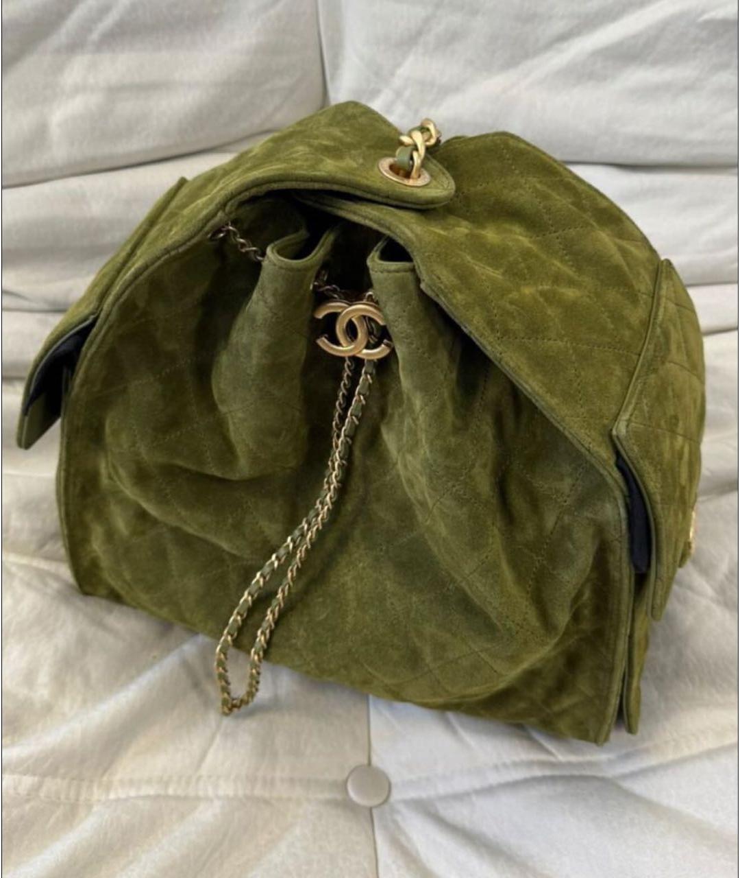 CHANEL Зеленая замшевая сумка тоут, фото 3
