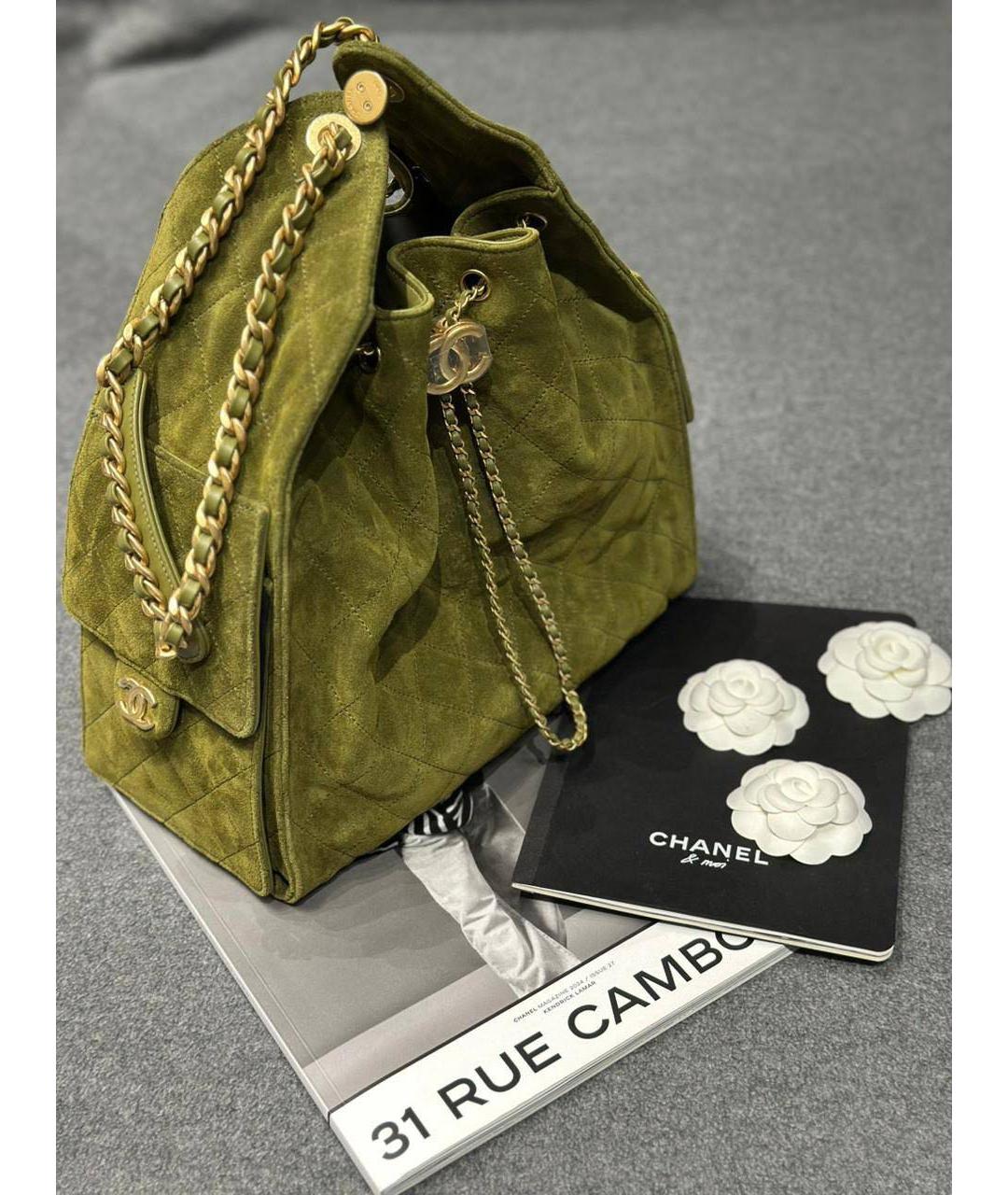 CHANEL Зеленая замшевая сумка тоут, фото 2