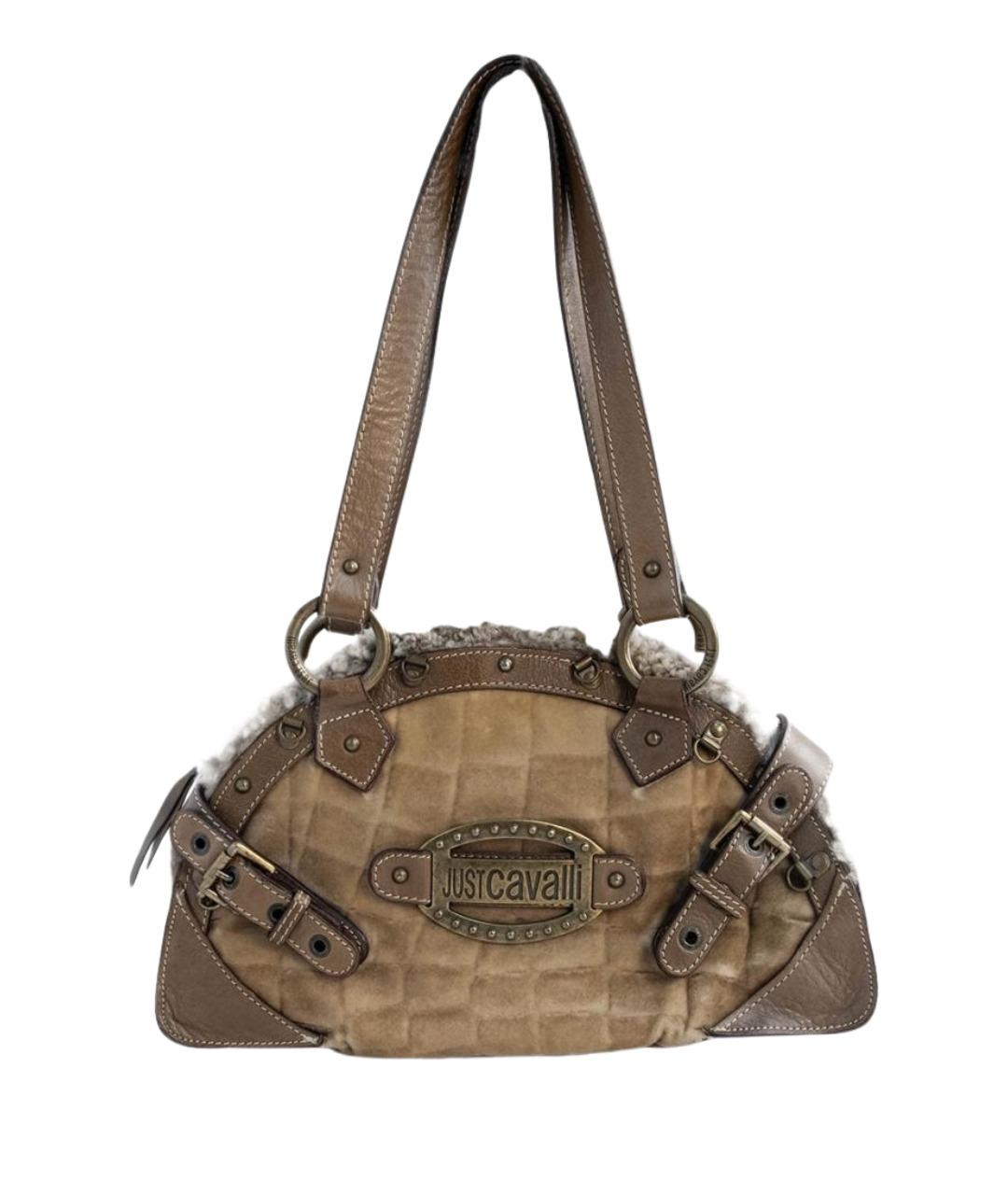JUST CAVALLI Бежевая кожаная сумка через плечо, фото 1