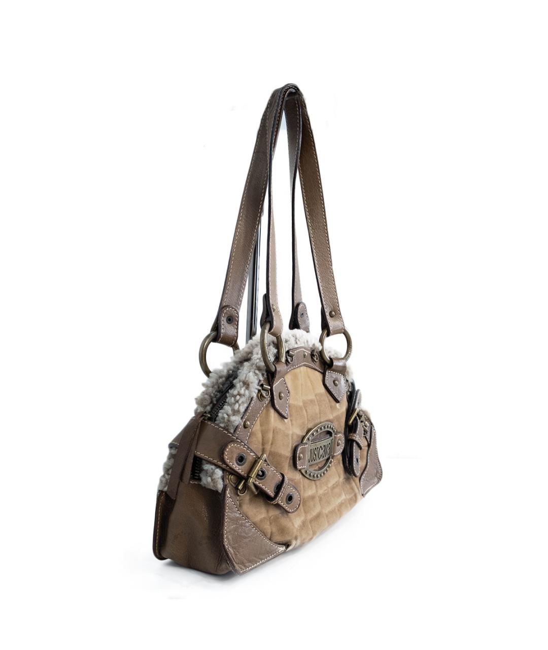 JUST CAVALLI Бежевая кожаная сумка через плечо, фото 2