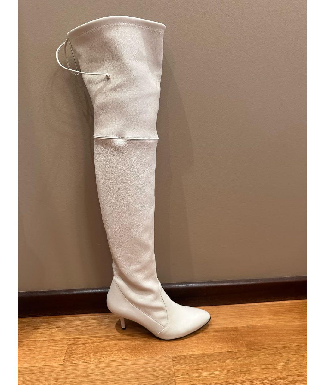 STUART WEITZMAN Белые кожаные ботфорты, фото 8