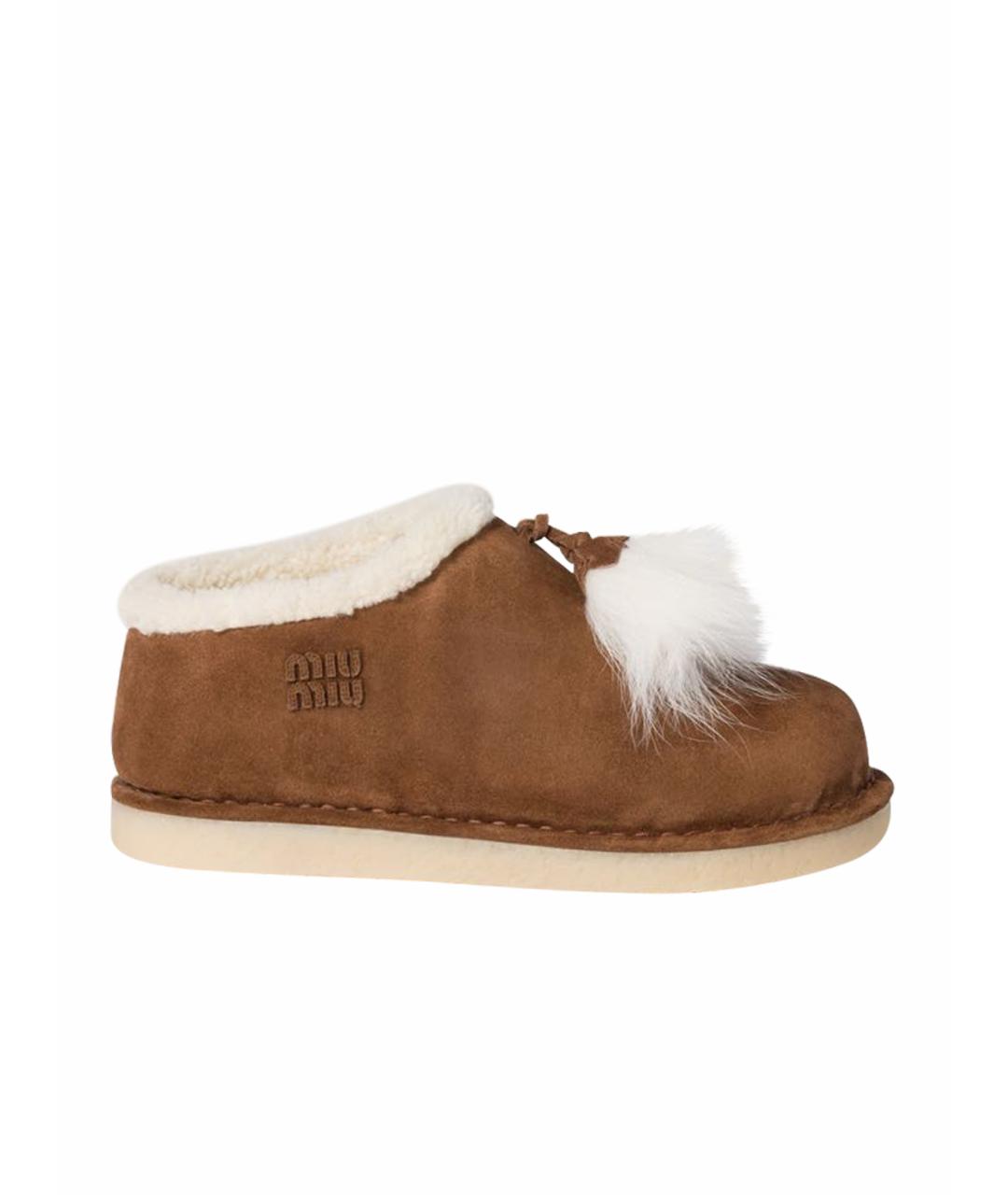 MIU MIU Коричневые кожаные мюли, фото 1