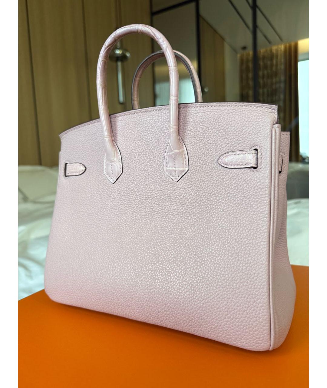 HERMES Розовая кожаная сумка с короткими ручками, фото 3