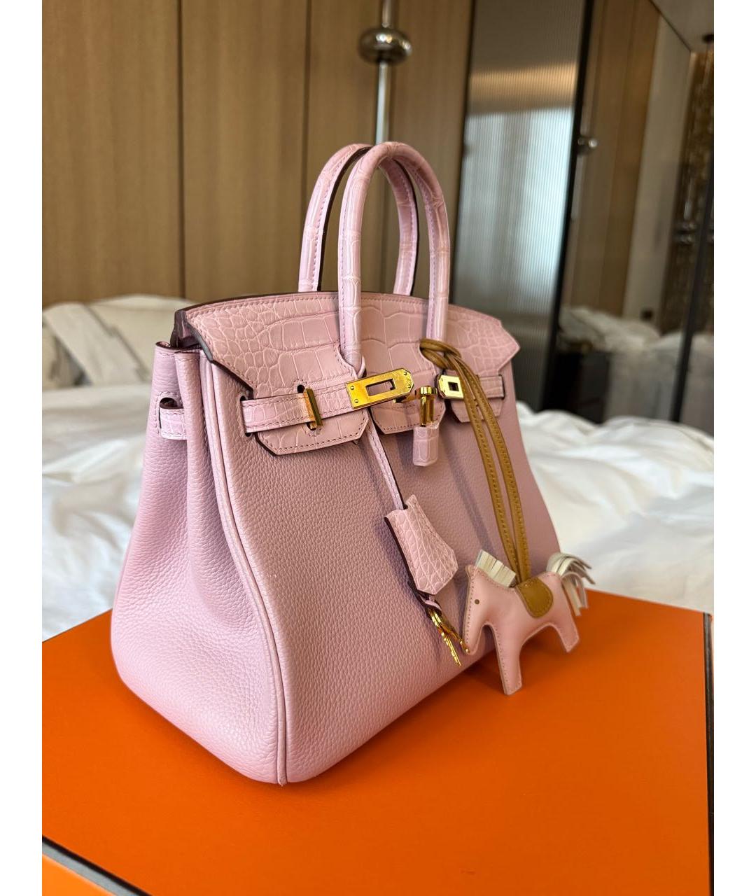 HERMES Розовая кожаная сумка с короткими ручками, фото 2