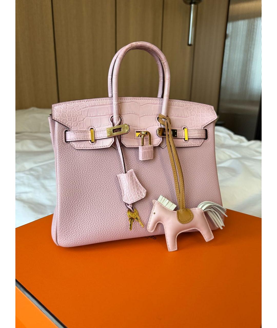 HERMES Розовая кожаная сумка с короткими ручками, фото 7