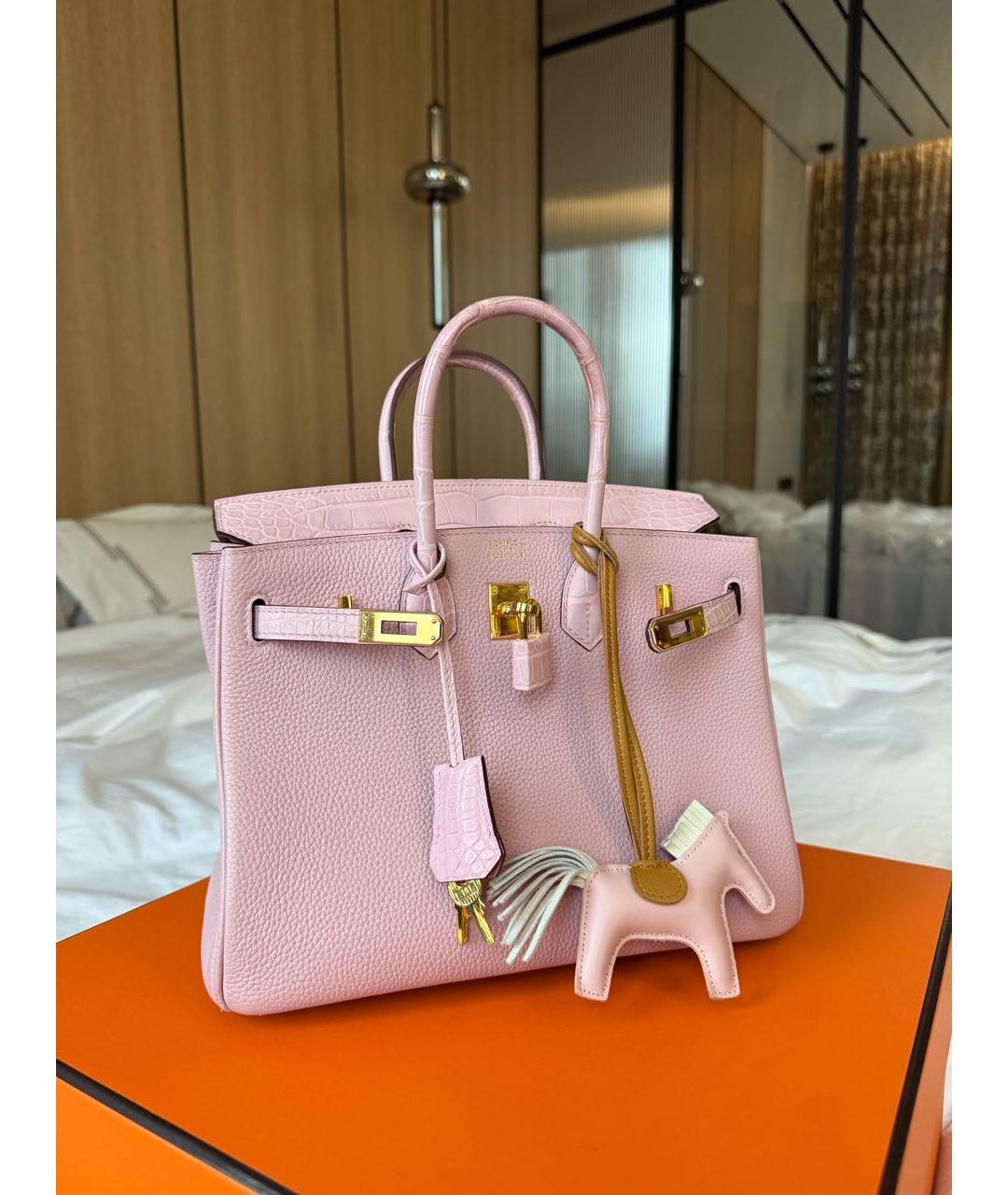 HERMES Розовая кожаная сумка с короткими ручками, фото 9