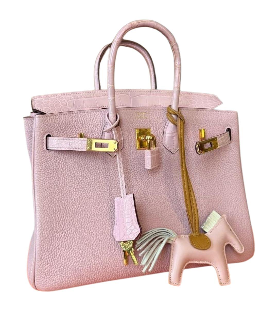 HERMES Розовая кожаная сумка с короткими ручками, фото 1