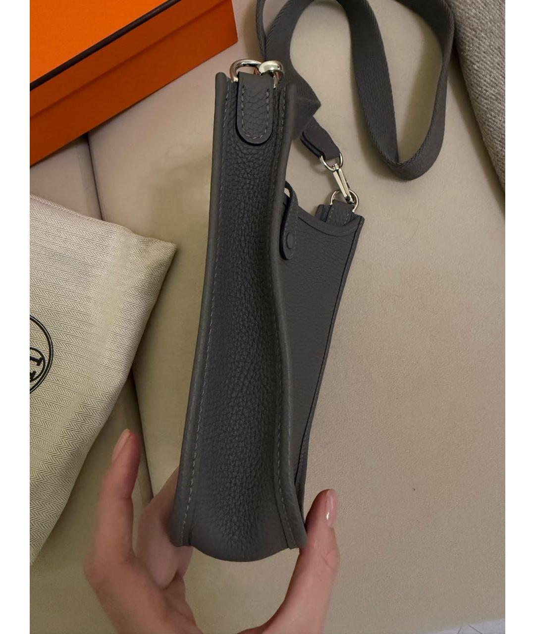 HERMES Серая кожаная сумка через плечо, фото 5