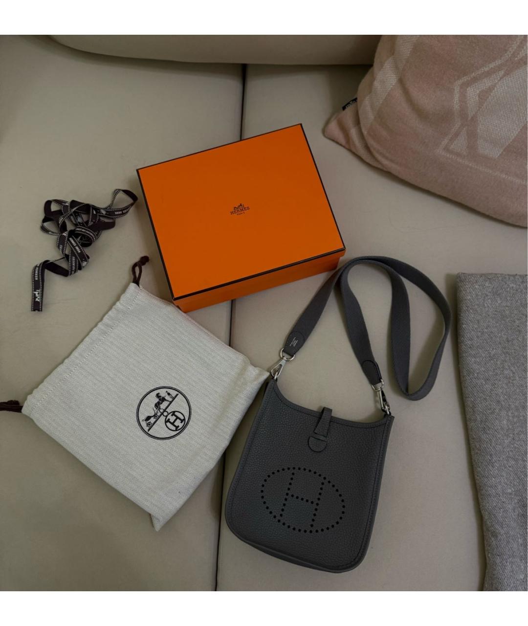 HERMES Серая кожаная сумка через плечо, фото 2